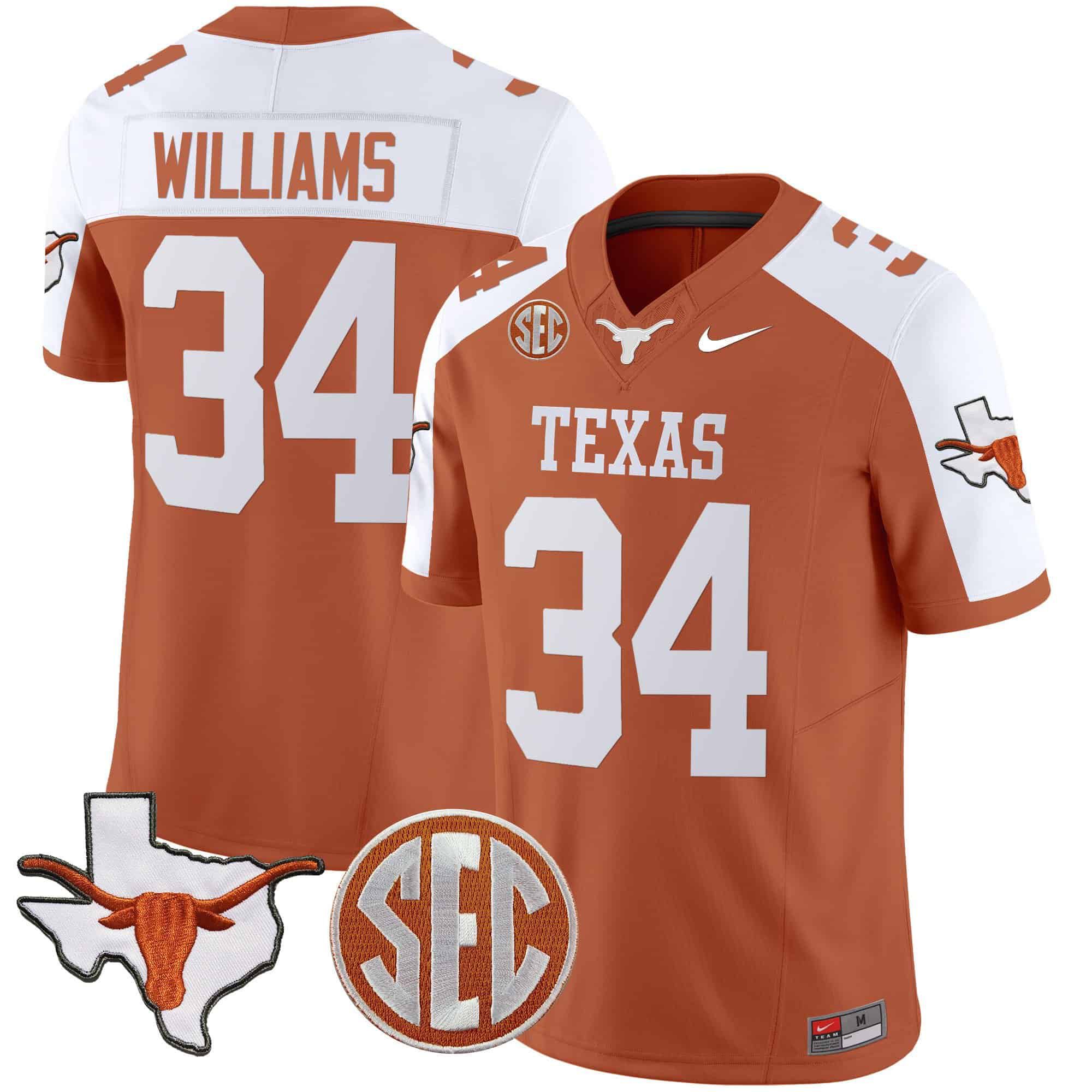 Men Texas Longhorns #34 Williams Orange 2024 Nike State Map & SEC Patch Vapor NCAA Jersey->indianapolis colts->NFL Jersey